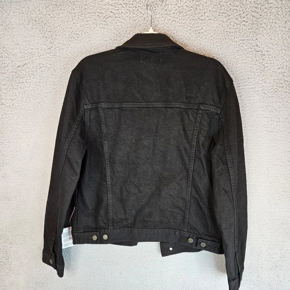 Asos Womens Trucker Black Denim Jean Jacket Sz L Front Medal Button Pockets - Picture 8 of 12
